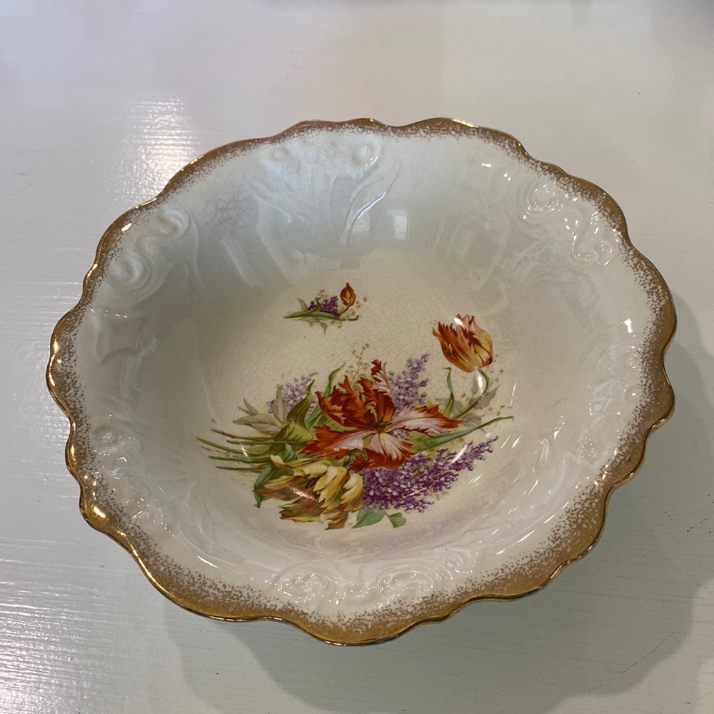 Vintage Large Floral Gilded Bowl!